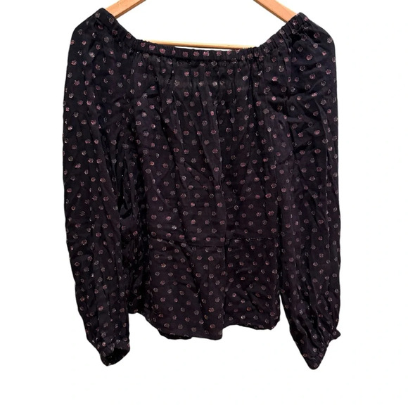 Ann Taylor LOFT Womens Black Polka Dot Off Shoulder Long Sleeve Blouse XS Boho - Picture 4 of 8